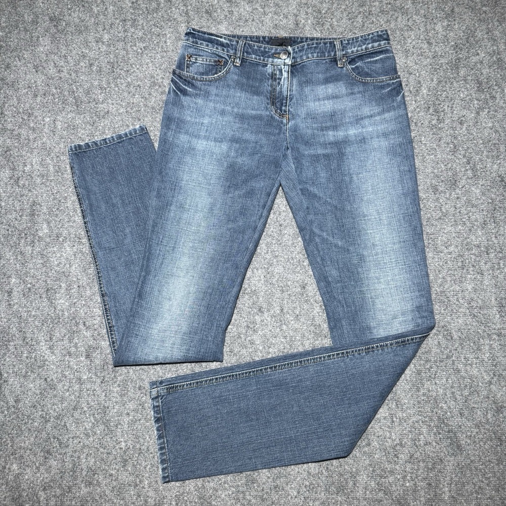 FENDI ROMA Slim Straight Leg Jeans Women Tag 42 Medium Wash Fade Fit 32x35.5